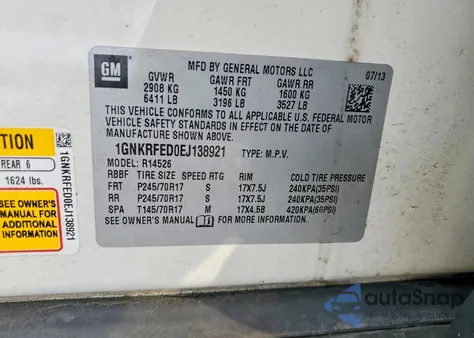 2014 Chevrolet Traverse Ls из США, поврежденный, VIN 1GNKRFED0EJ138921